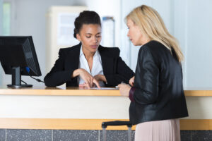 bail agent helping client with a bail bond